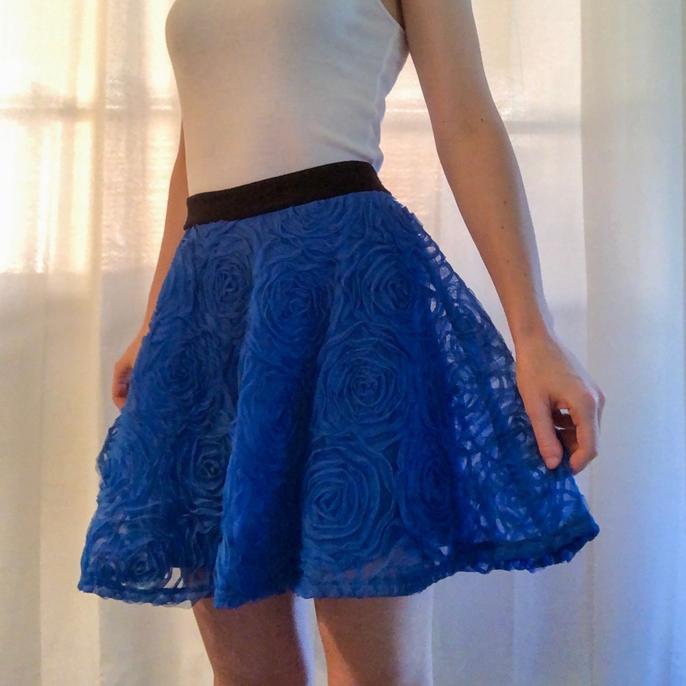 Blue Skirt With Mesh Roses